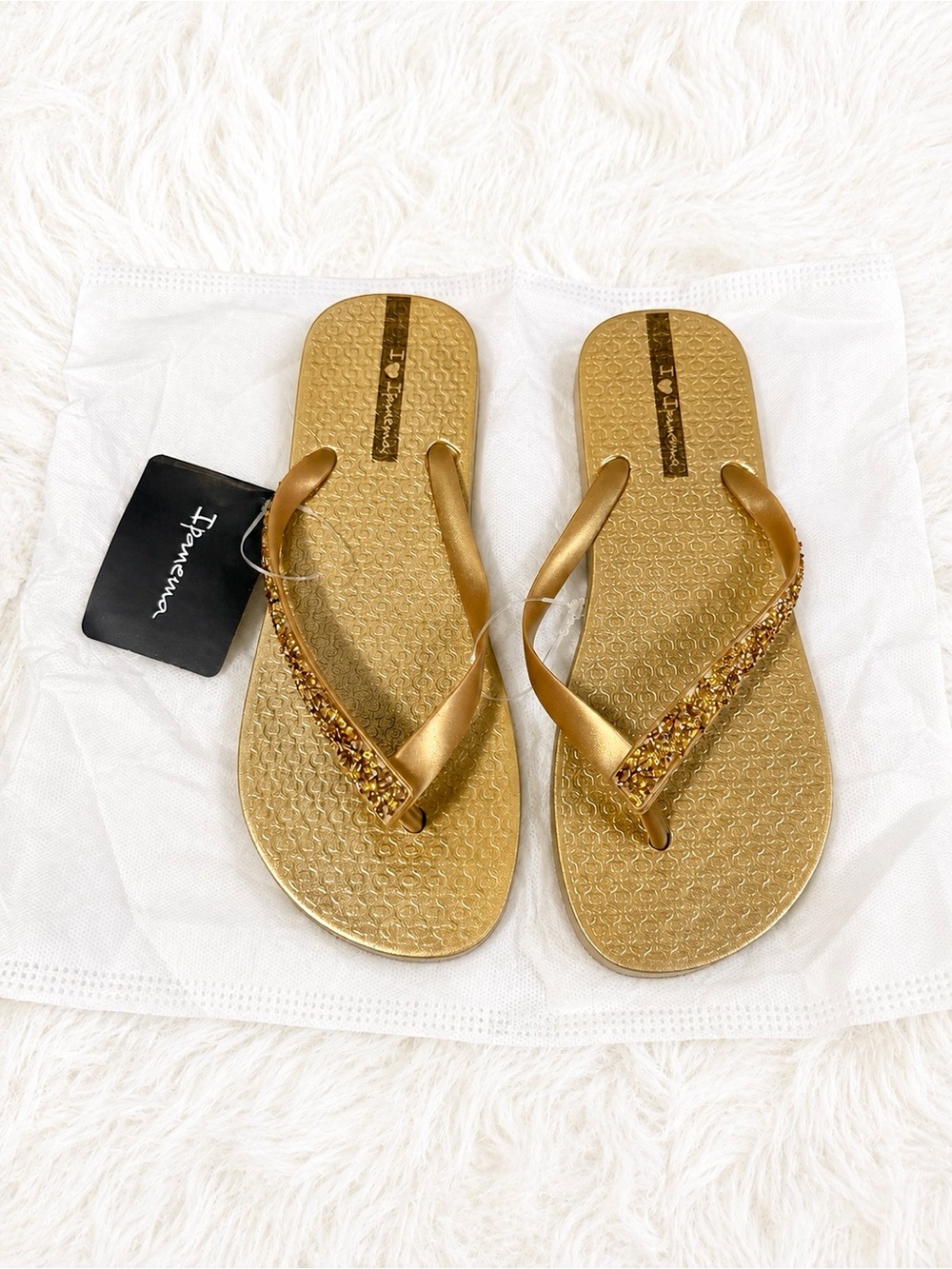 Ipanema Gold Embellished Flip-Flops — Size 8